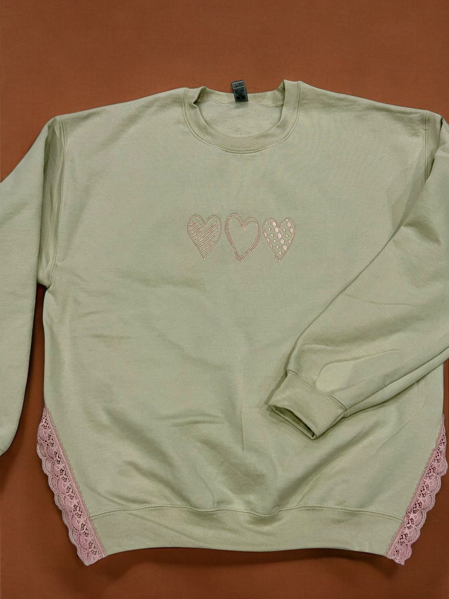 Heart Trio and Lace crew neck
