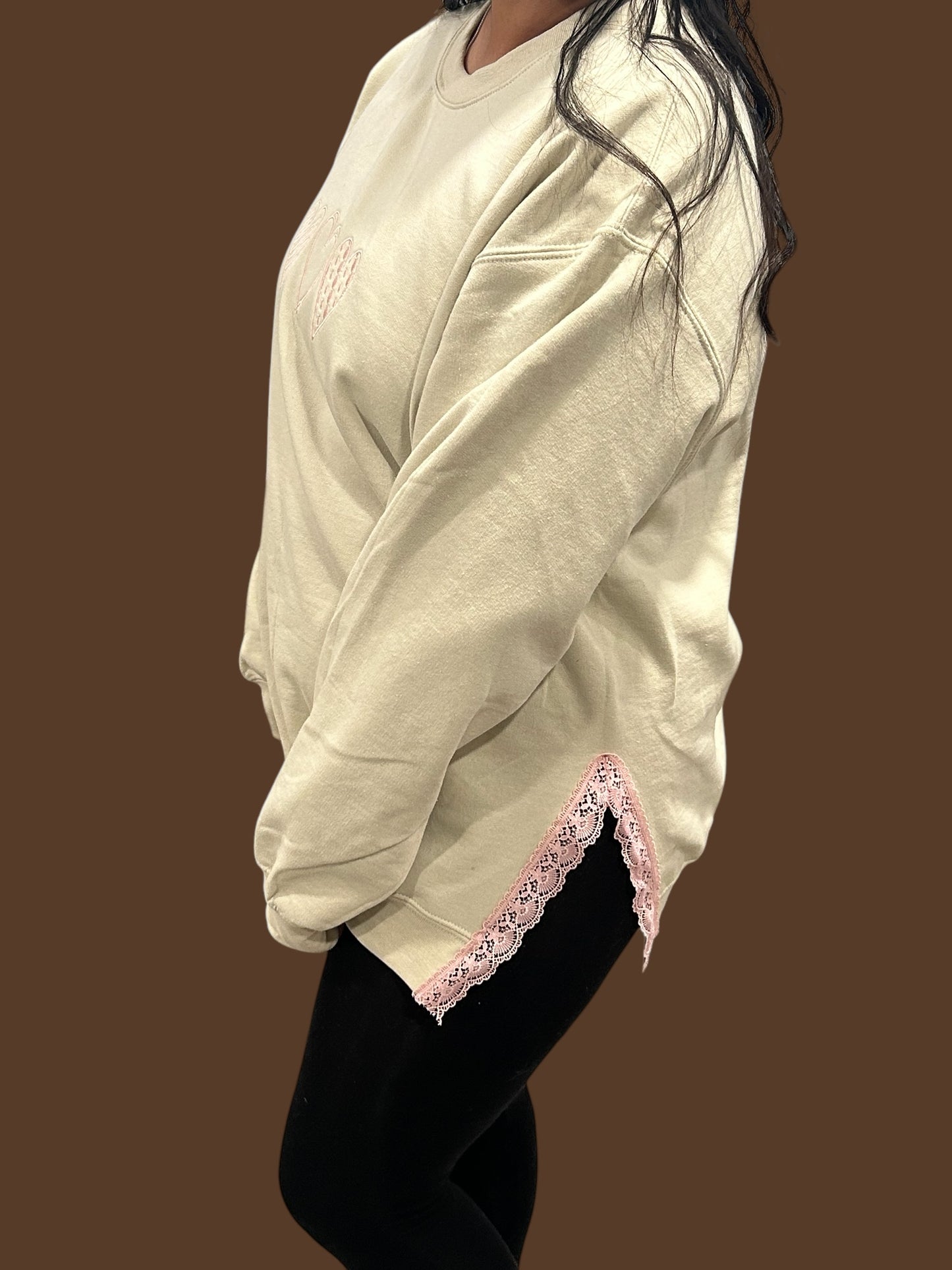 Heart Trio and Lace crew neck